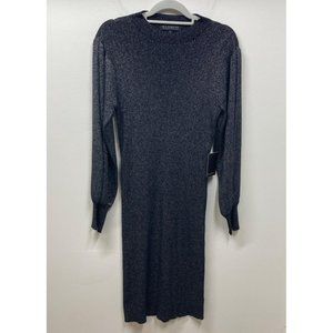 NWT Eloquii black silver metallic ribbed long sleeve dress 14/16